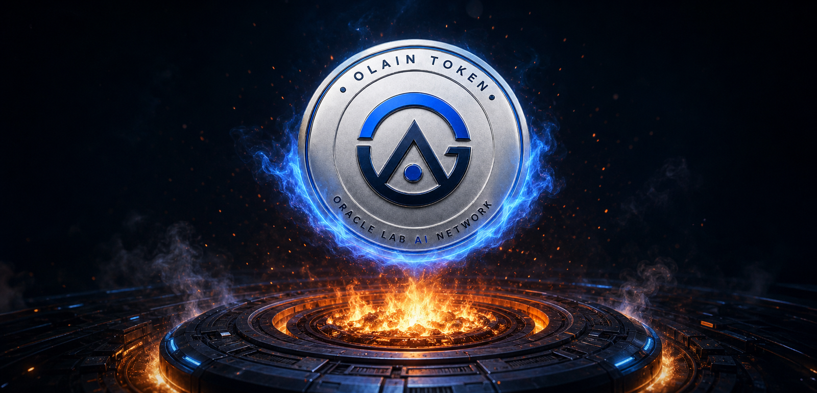 OLAIN token above a cinematic burn reactor
